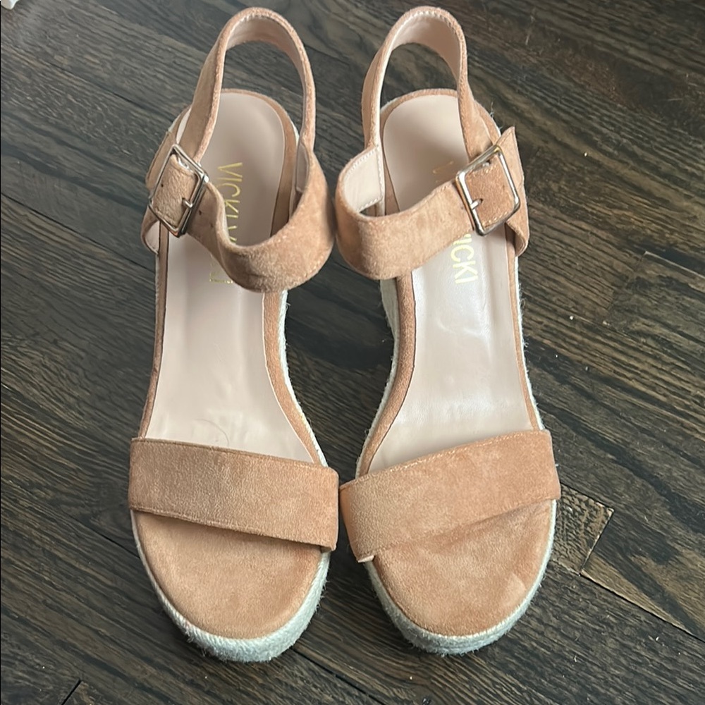 Tan Sandals with Wedge Heel and Ankle Strap